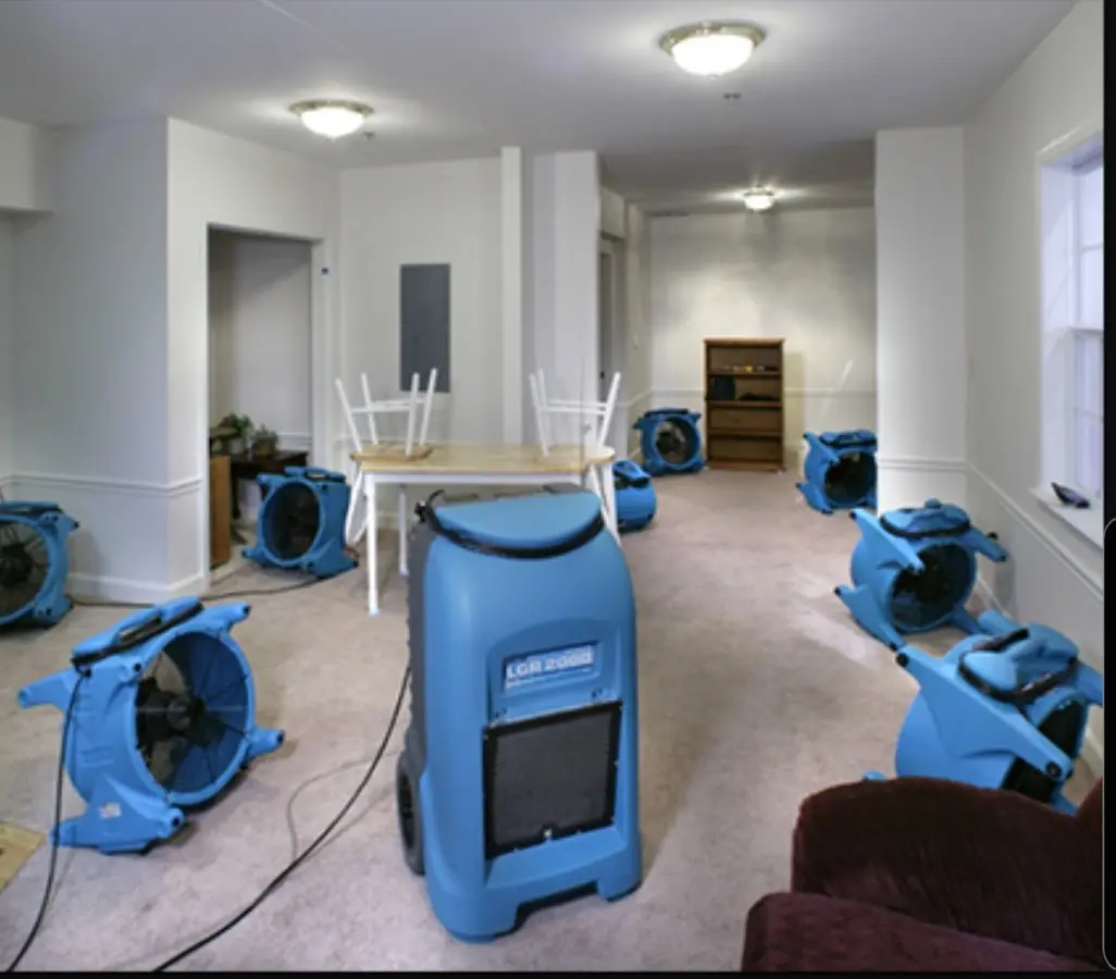 Air movers and dehumidifier setup for Water Damage Restoration in Cookeville